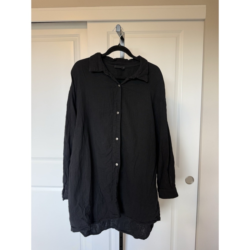 Atelier Delphine Organic Cotton Crinkle Gauze Shirt Dress Tunic Black Size M